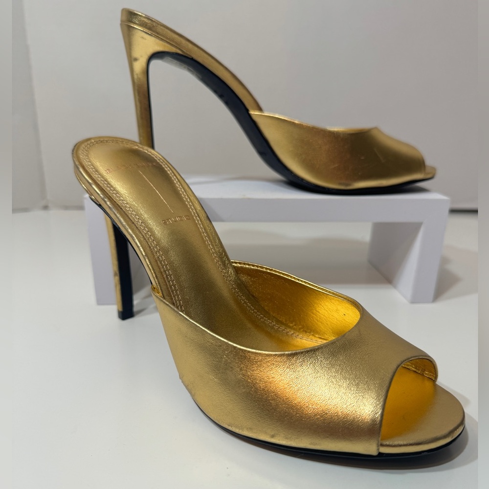 Black Suede Studio Gold Mules Size 7